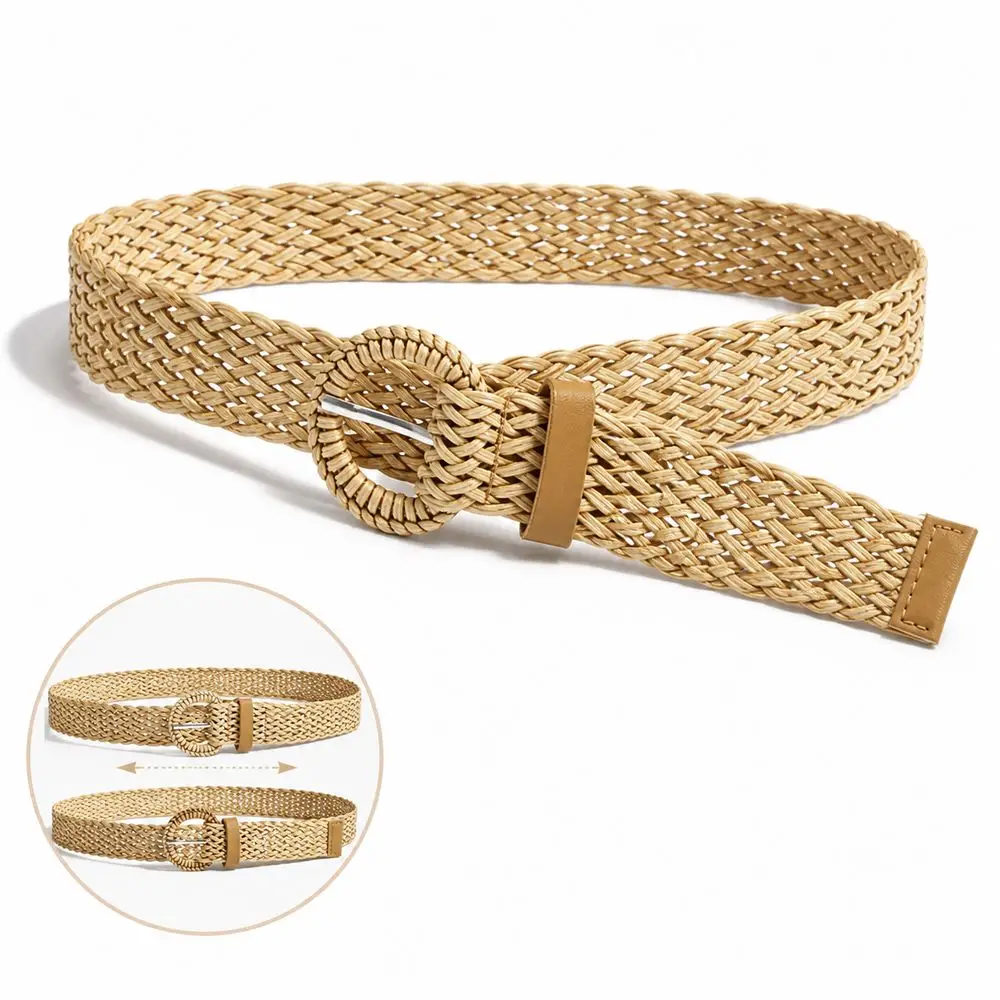 Adjustable Fit Woven Waist Belt Round Ring Buckle Vintage Style Women Waist Belt Ethnic Style Braided Waist Belt Daily Outfits