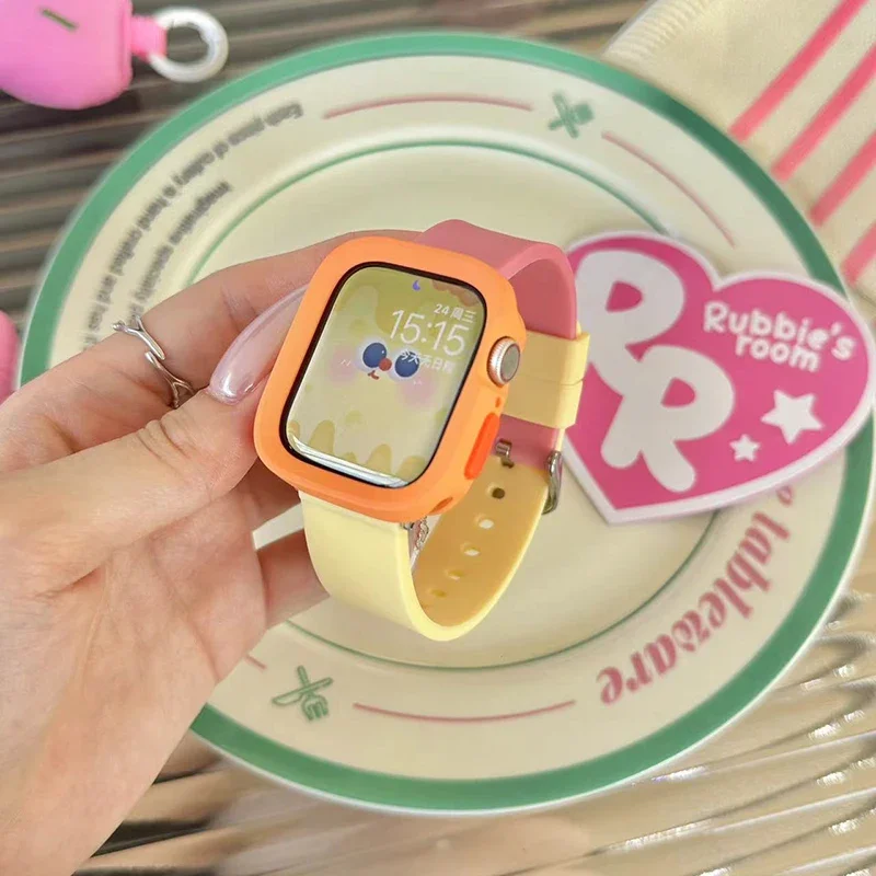 Матовый Силиконовый ремешок для Samsung Watch, аксессуары для часов Apple Watch, ремешок 44 мм, 45 мм, 49, 42, 38, 40, допаминовый браслет для Iwatch Series 7, 6, 5, Se, 8, 9