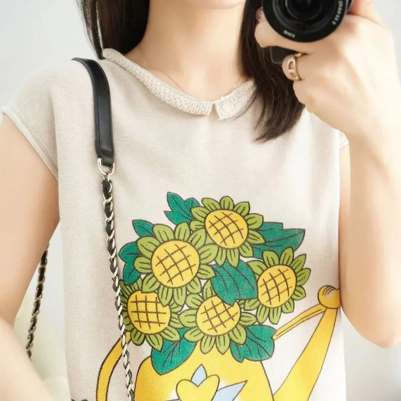 

Summer Fashion Floral Printed Pullovers Women's Clothing Casual Loose Elegant V-Neck Commute Summer Short Sleeve Knitted T-shirt