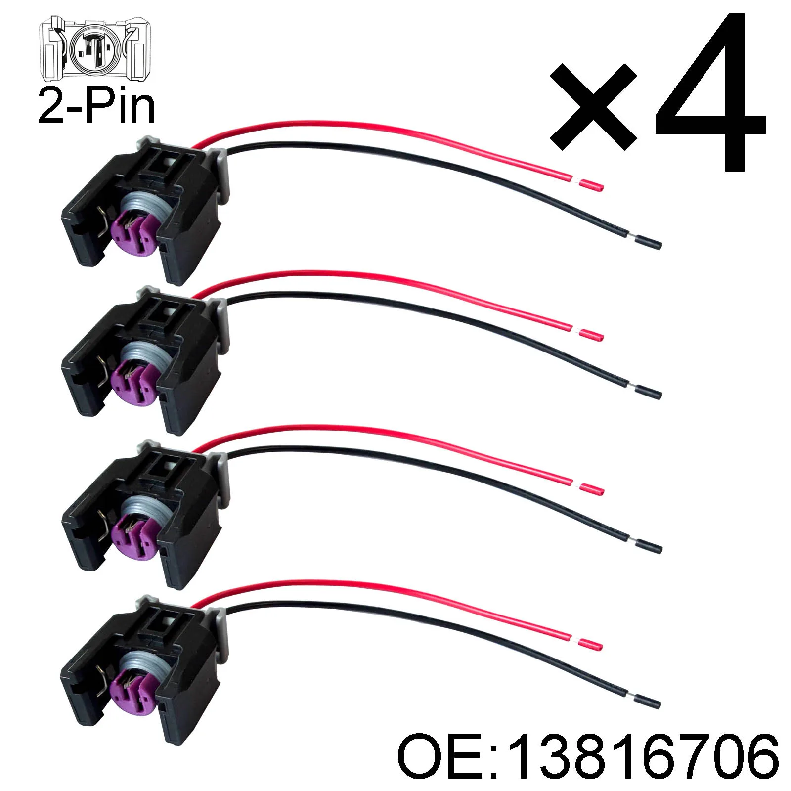 4Pcs 2-Pin Diesel Injector Connector Plugs With Wires 51277434 For Mercedes Benz C-Class E-Class Sprinter Replacement 13816706