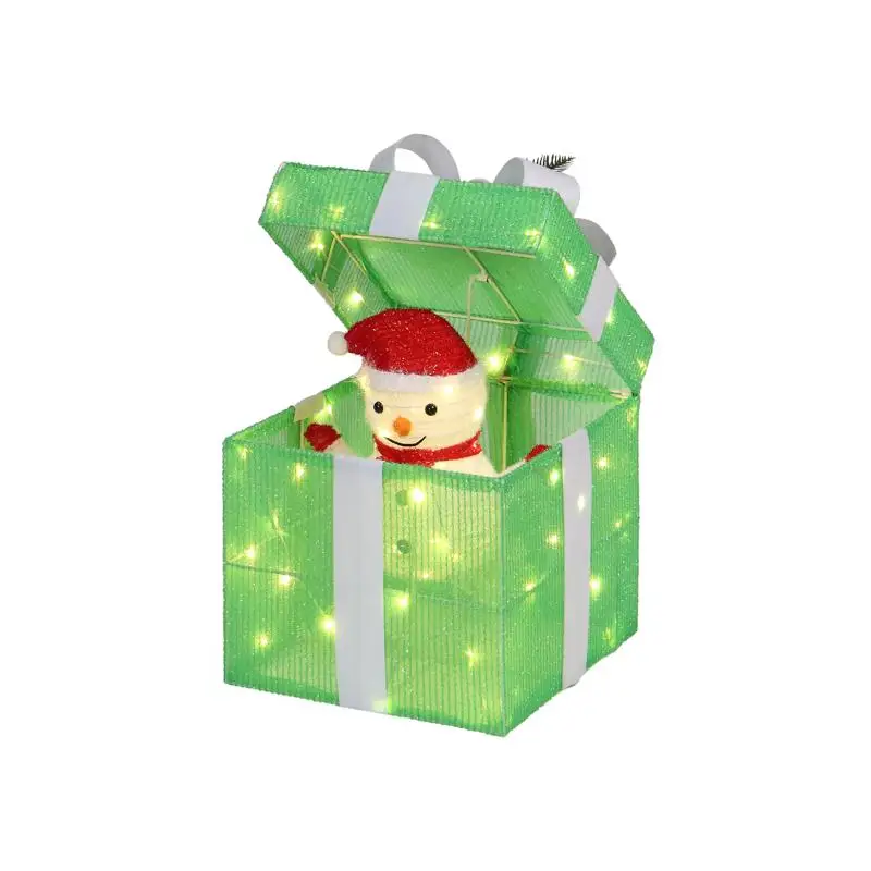 

12in Motorized Pop-up Gift Box with Snowman, Outdoor Christmas Decoration with Motor & 60 LED Lights for Indoor & Outdoor