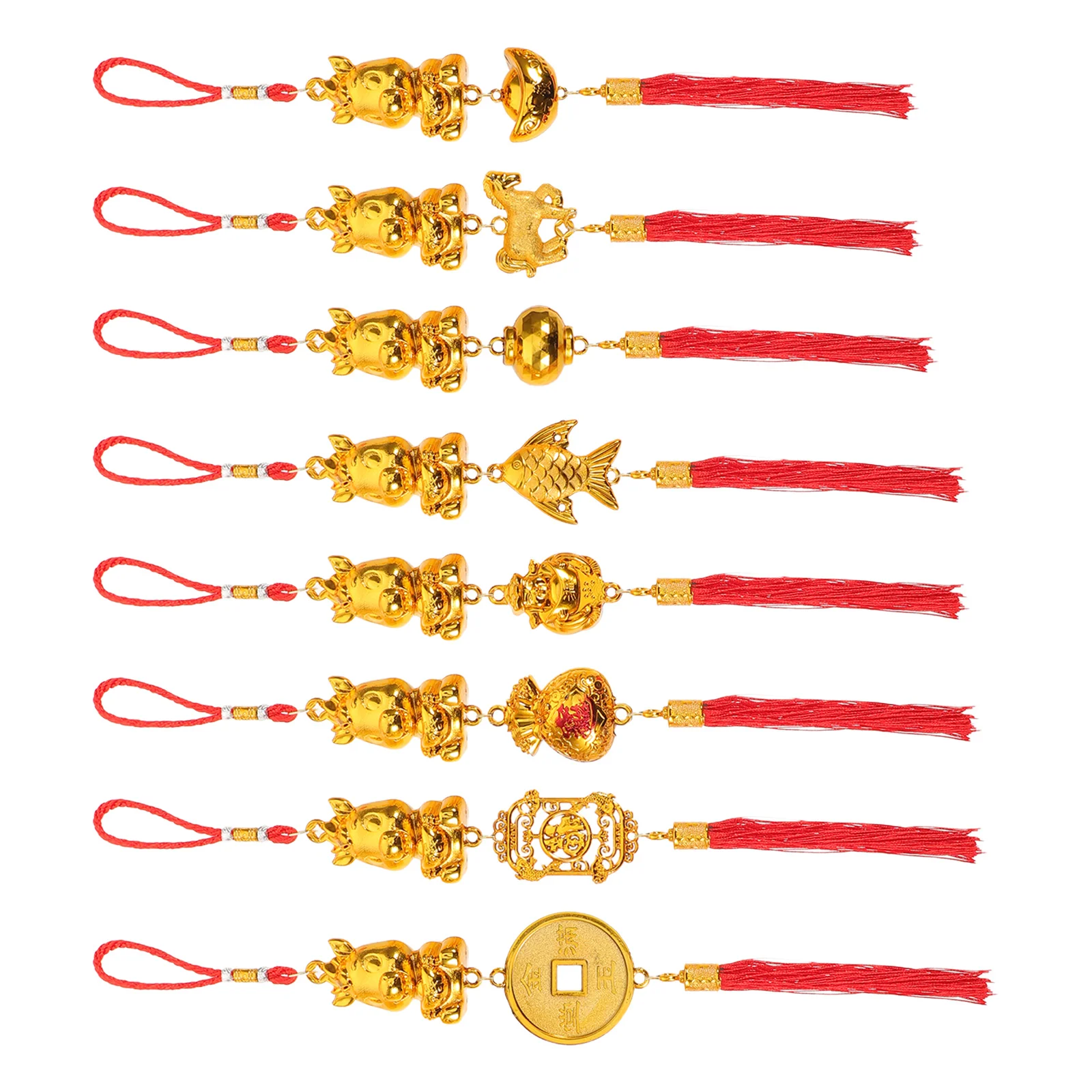 

8pcs Small Horse Hanging Decor: Lunar New Year Decoration Set Flower Pot Animal Charm Bonsai Pendant Chinese Culture Present