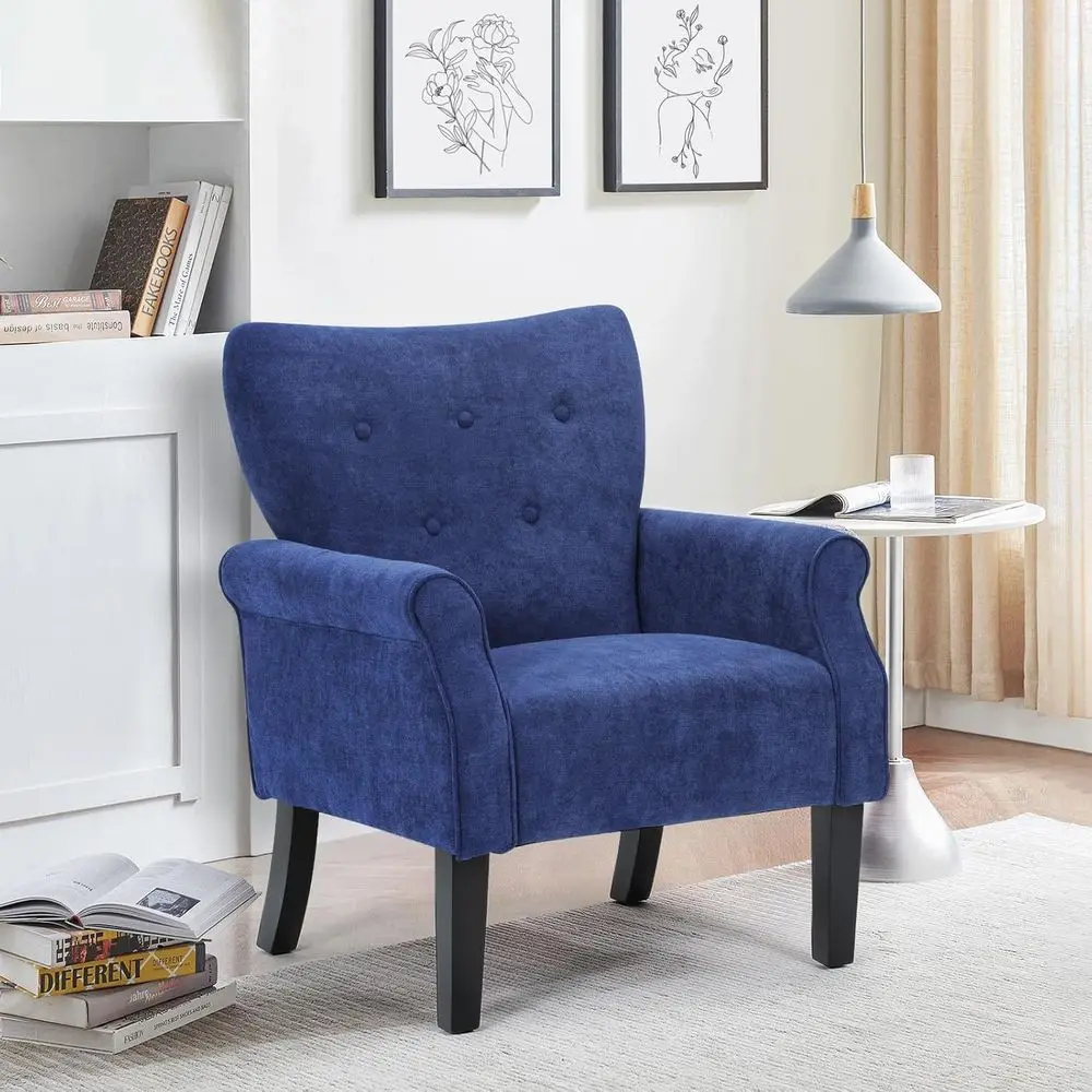 Relaxing Accent Chair, 27.5'' Length ern Cotton Linen Living Room Chair, Upholstered Armchair with Tuted Back or Bedroom, Navy B