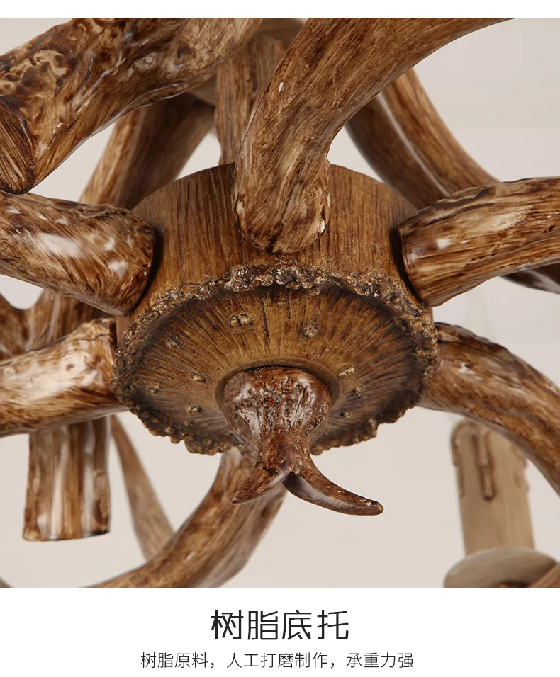 AmericanStyle Vintage Chandelier Resin Deer Horn Antler Ceiling Light Pendant Lamp for Restaurant Bedroom Living Room Home Decor