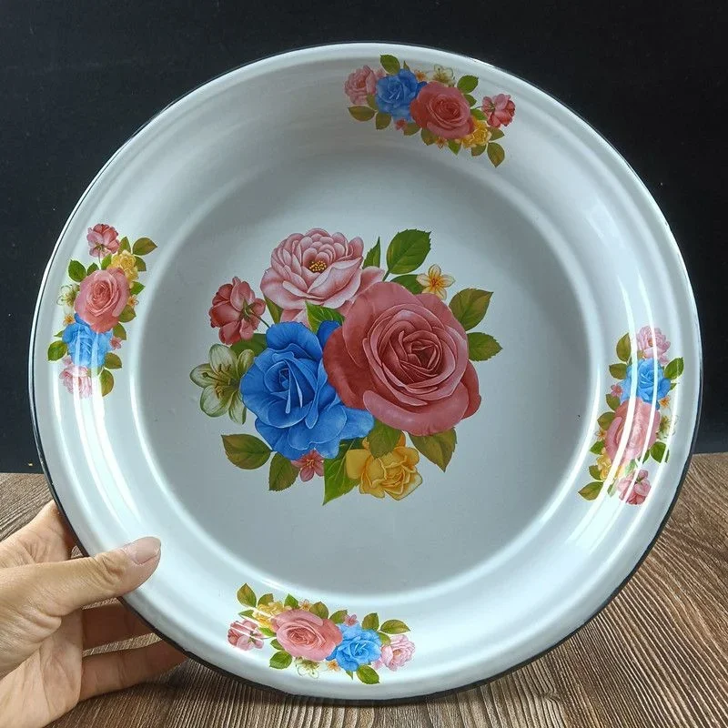 Porcelain Dinner Plate Large Capacity Floral Pattern Graceful Appetizer Food Enamel Dish Kitchen Supplies Soup Noodle Bowl Ins