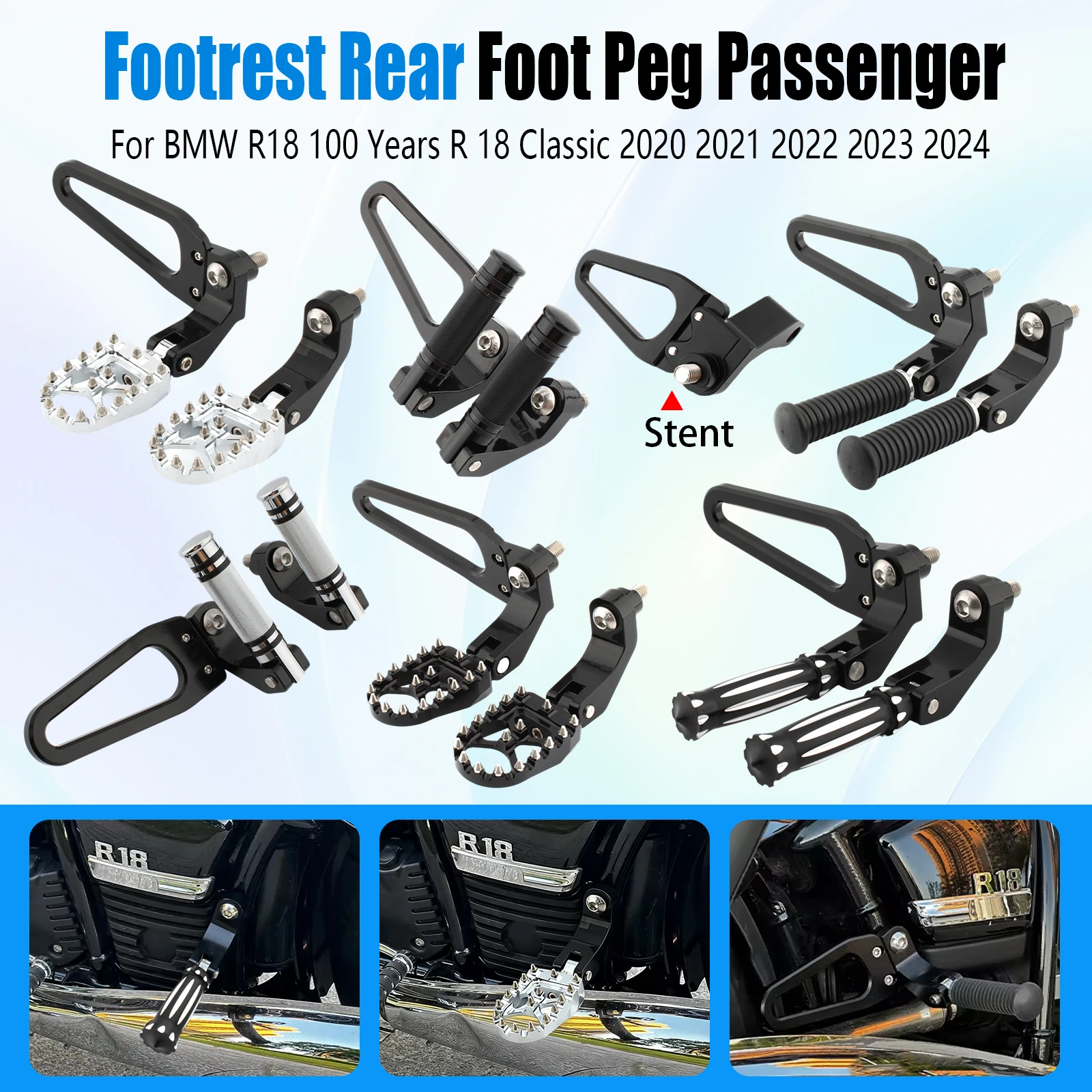 

Motorcycle For BMW R18 Classic B Transcontinental 2020-2025 Rear Passenger Footrest Foot Peg Mount Kit CNC Aluminum Black 2021