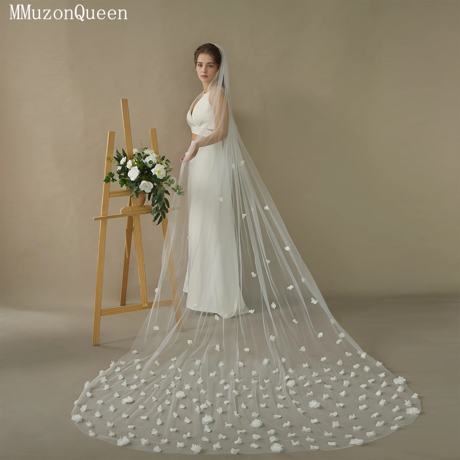 

TOPQUEEN V20 Романтическая свадебная фата для невесты, различные размеры, белая/цвета слоновой кости, однослойная, женская фата, украшенная 3D цветами