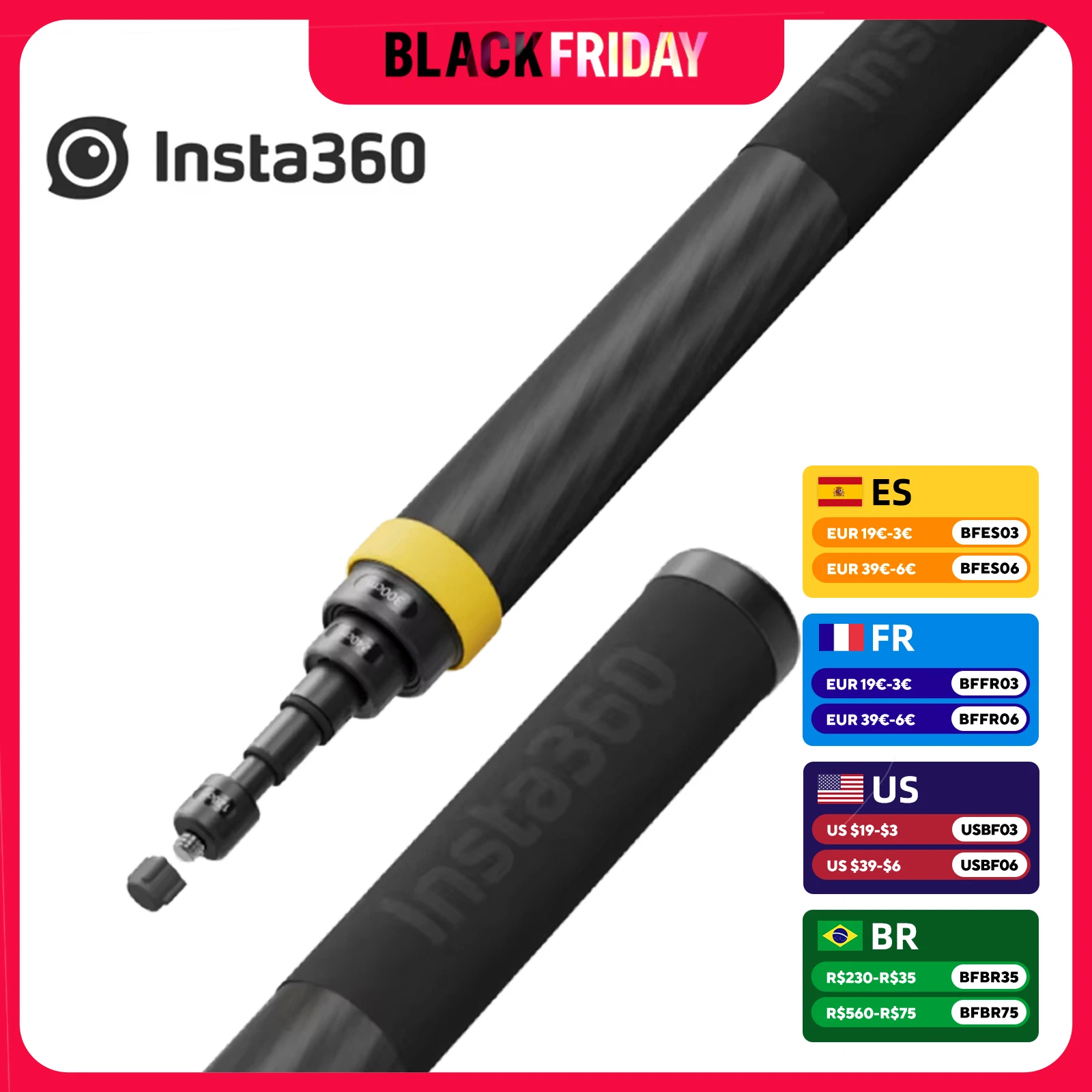 Insta360 Enhanced Extended Edition Selfie Stick for Insta 360 X4 X3 ONE X2 R X RS Ultra-Long 3 Meters Selfie Stick Accessories