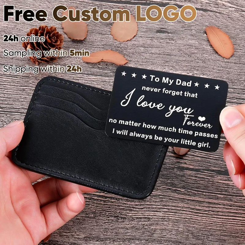To My Dad Gifts 85x54mm Engraving Stainless Steel Wallet Card Family Postcard Gifts From Daughter To Father Wallet Insert Card