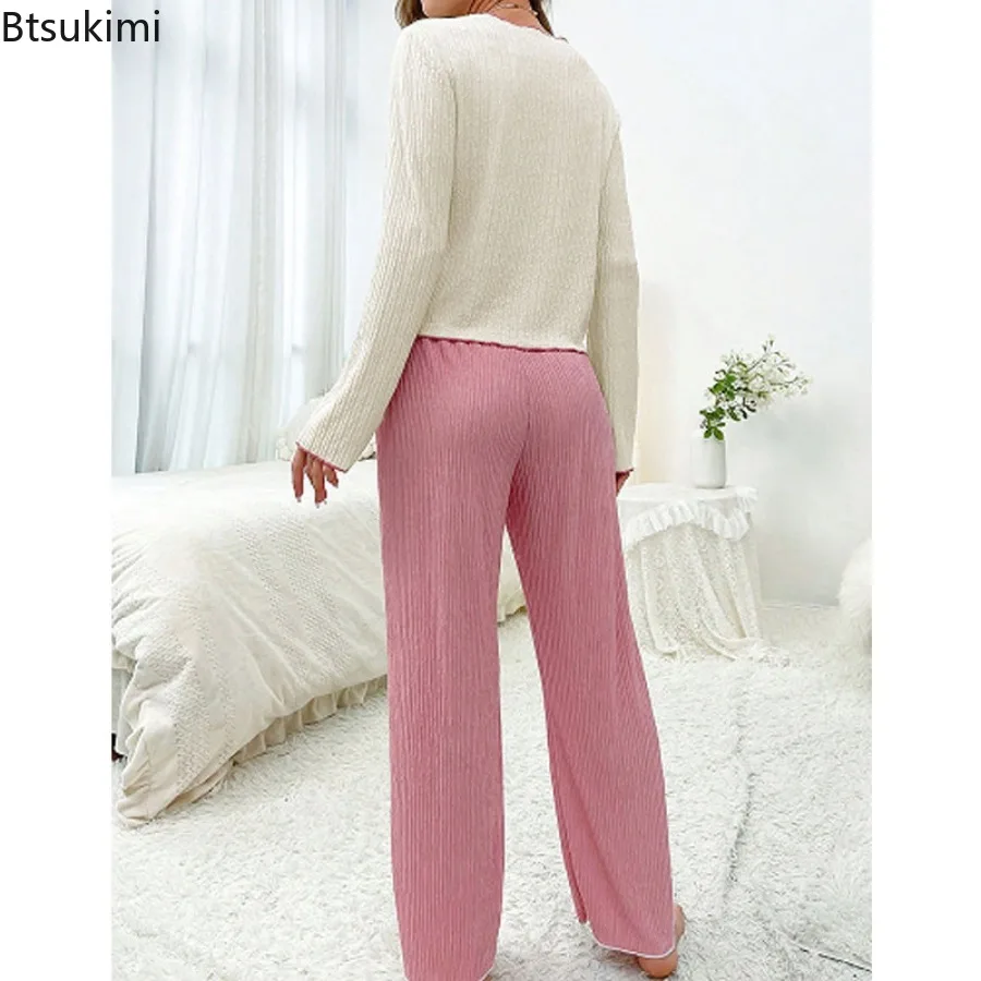 2025 Spring Autumn New Pajama Women's Set Elegant Temperament Collar Buckle Short Sleeve Pants Two Piece Set Home Wear Outerwear