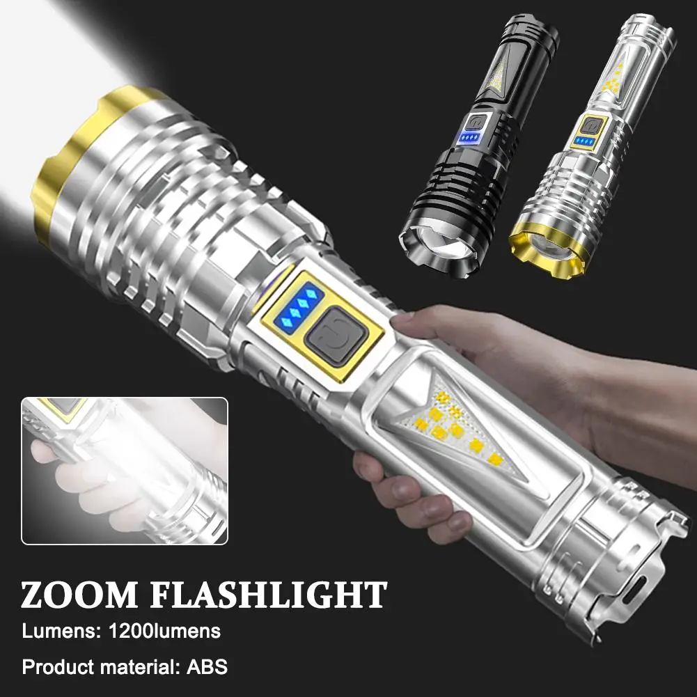 1200 Lumens 5 Models Switch Multifunctional Flashlight Emergency With Light Rechargeable Zoom Strong Side Telescopic Light W5I2