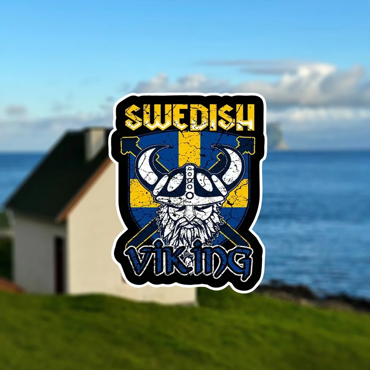 Adesivo Viking Sueco: Vinil à Prova d'Água para Laptops, Capacetes, Motocross, Caixas de Ferramentas, Janelas, Decorações, Guitarras, Motocicletas