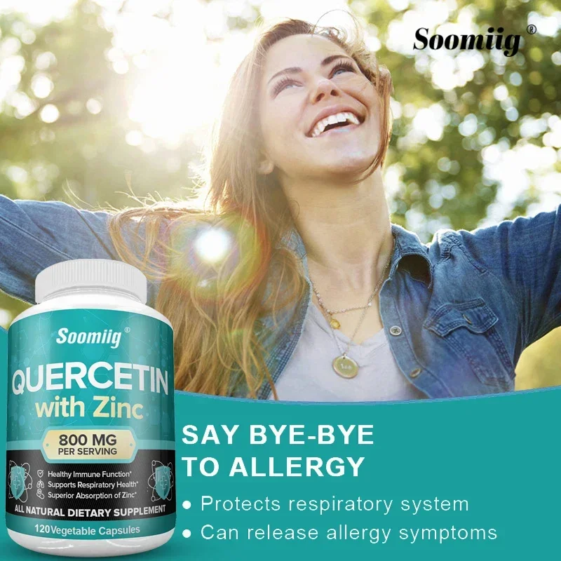 Quercetin Zinc Capsules - 800 mg Supports Immune and Respiratory Health, Unisex, Vegetarian, Dietary Supplement