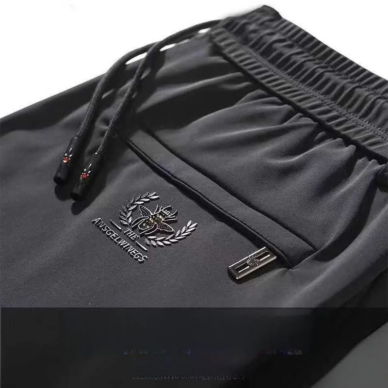 

High-End Ice Silk Men's Casual Pants Elastic Loose Fit Summer Thin Straight Leg Long Trousers Comfortable Youth Faion