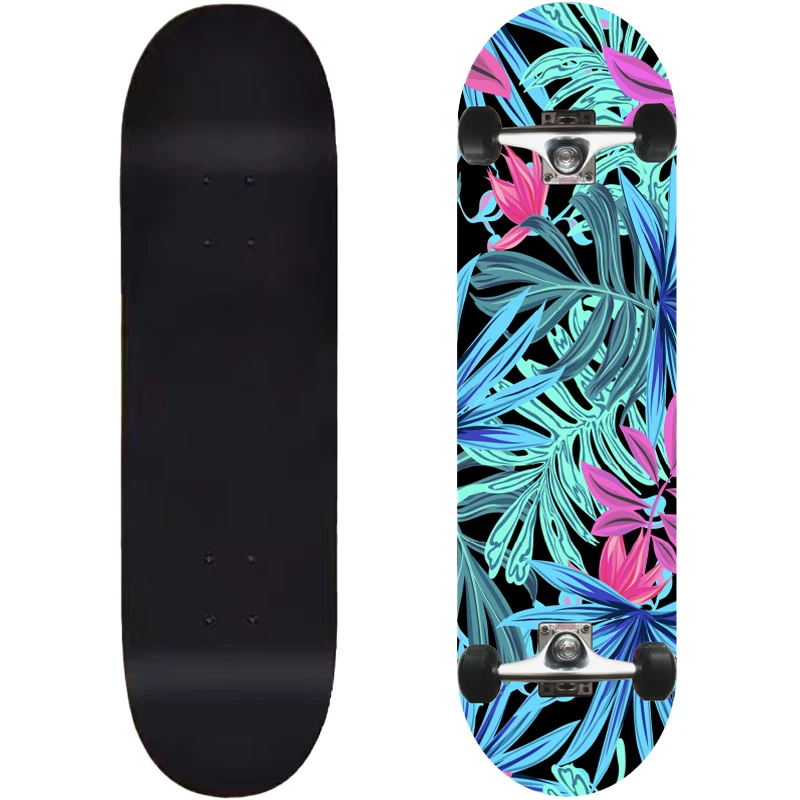 8.75 Inch Russian Maple Double Upturned Skateboard Set with Plant Pattern Can Be Customized