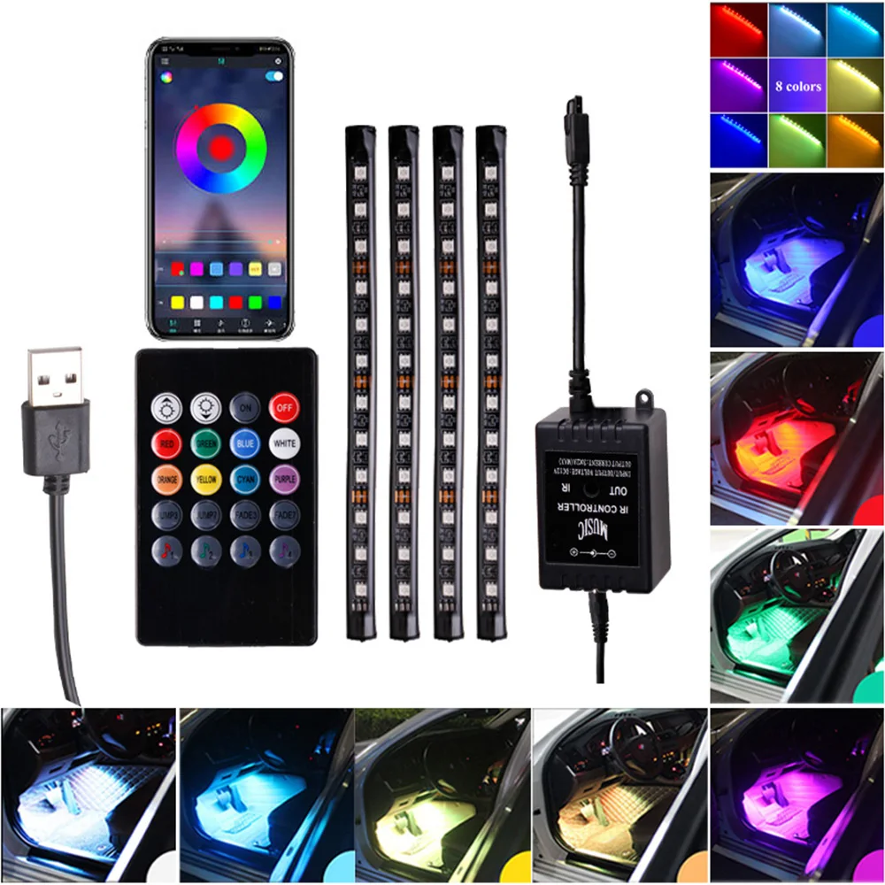 4 in 1 Led Interior lights Footwell lamp Car ambient light Rgb interior lights Car seat lights Backlights USB App remote control