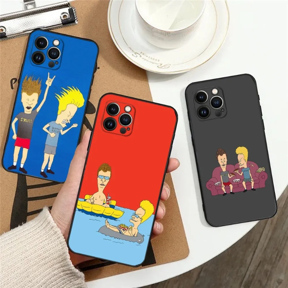 B-Beavis and B-Butt-Head Phone Case For Apple iPhone 15,14,13,12,11,XS,XR,X,8,7,Pro,Max,Plus,mini Silicone Black Cover