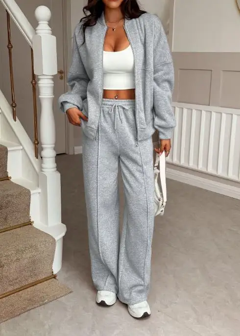 

Elegant 2 Piece Sets Womens Outfits 2025 Autumn/winter Vacation Zipper Hoodie Straight Pants Set Women's Clothing