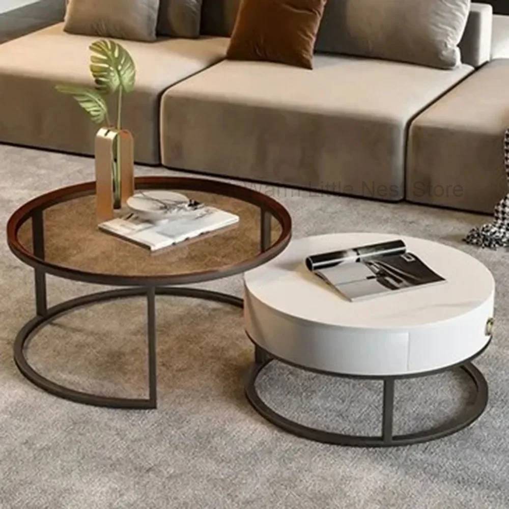 Round Low Coffee Table Storage Drawer Aesthetic Luxury Side Table Hotel Nordic Moveis Para Casa Dinning Table Set Furniture