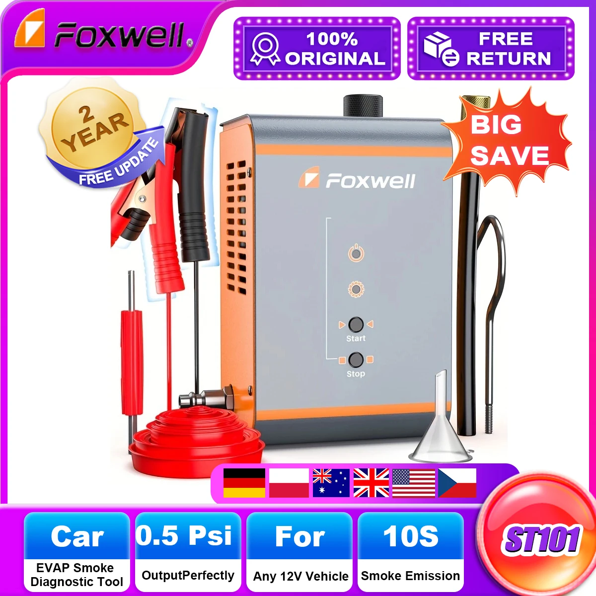 

Car Smoke Leak Detector FOXWELL ST101 Turbo 12V Automotive EVAP Leakage Detector Oil Pipe Smoke Generator Inspection Tools