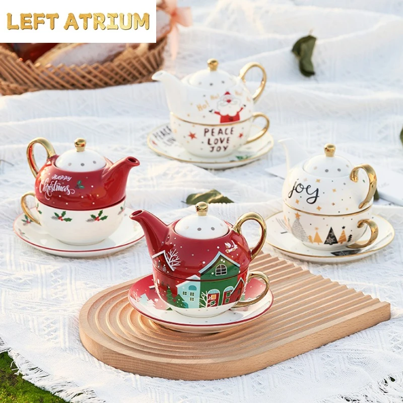 

Christmas Ceramic Teapot Cup Teaware Set Home Floral Tea Pot Nordic Style Coffee Cup with Lid Cartoon Cute Ceramic Mug Tea Cup