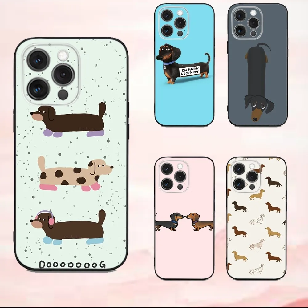 

Cartoon Cute Dachshund Phone Case For iPhone16,se4,15,14,13,12,11,Pro,X,XS,Max,XR,Plus,Mini Soft Black Cover