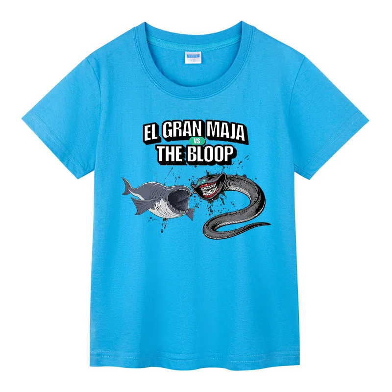 Camiseta de manga corta para niños El Gran Maja vs The Bloop, camiseta de monstruo marino 100% algodón para niños, camiseta Creature Clash para niños