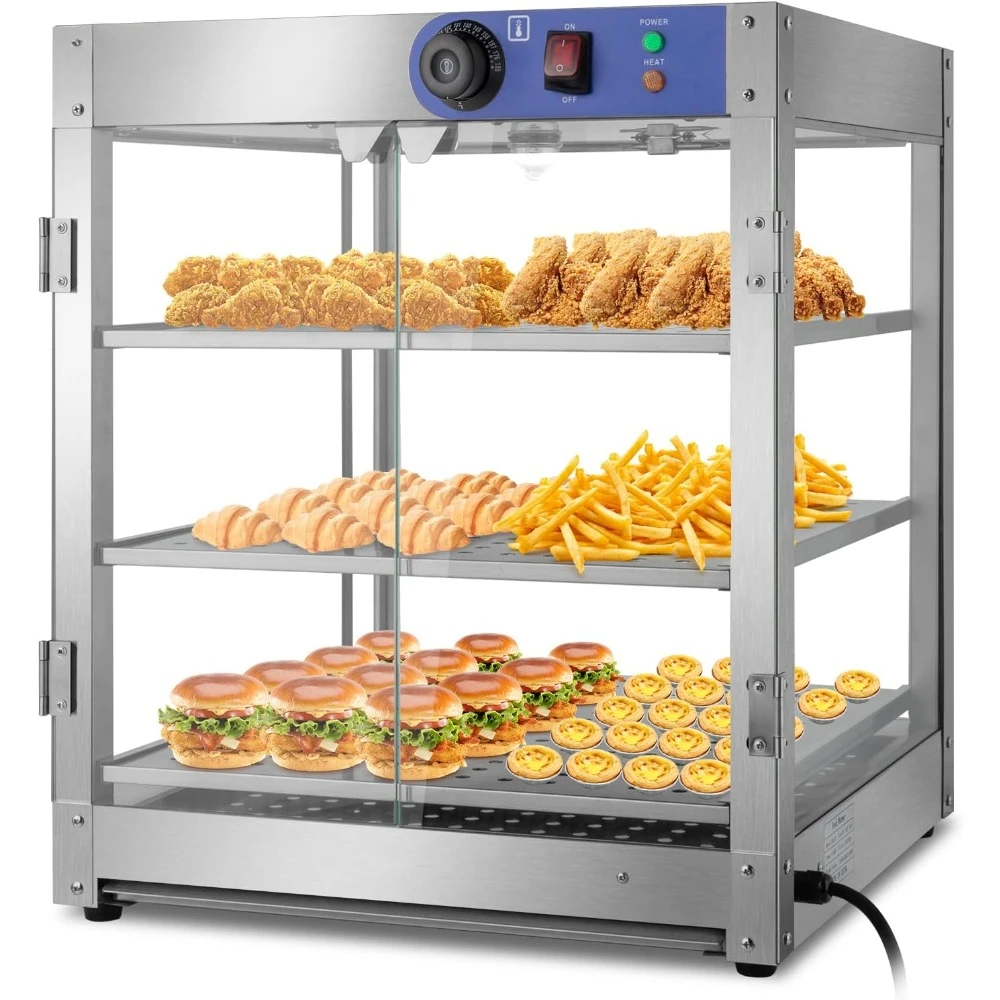 3-Tier Food Warmer, 800W Commercial Food Warmer Display Electric Countertop Food Pizza Warmer Buffet Restaurant 110V