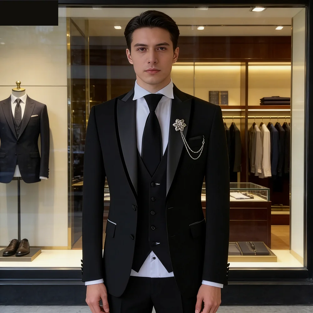 

Мужской однотонный деловой костюм-тройка приталенного кроя с пиджаком, жилетом и брюками для свадьбы, вечеринки, роскошный модный смокинг