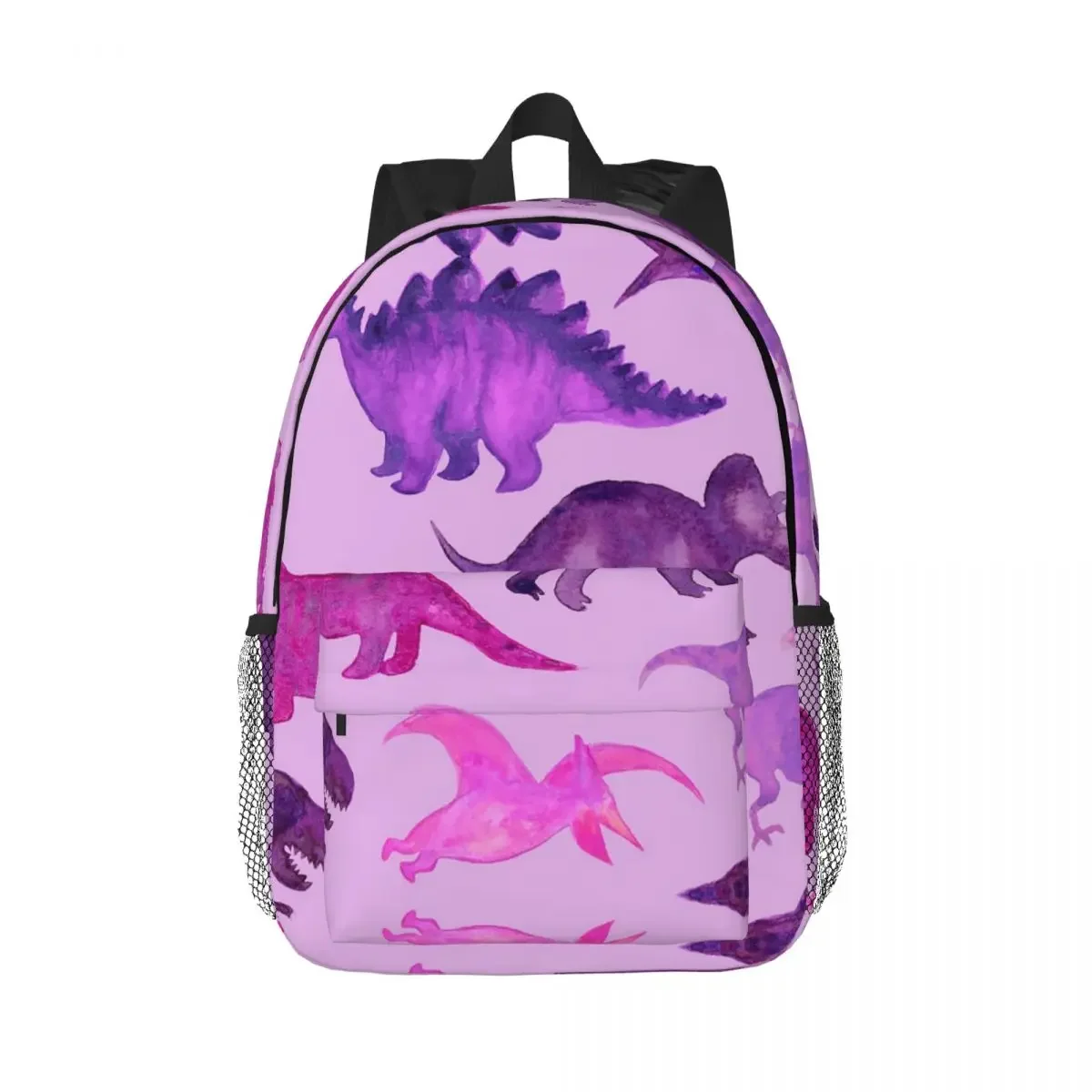 Pink And Purple Watercolor Dinosaurs On Purple Backpacks Boys Girls Bookbag Children School Bags Laptop Rucksack Shoulder Bag