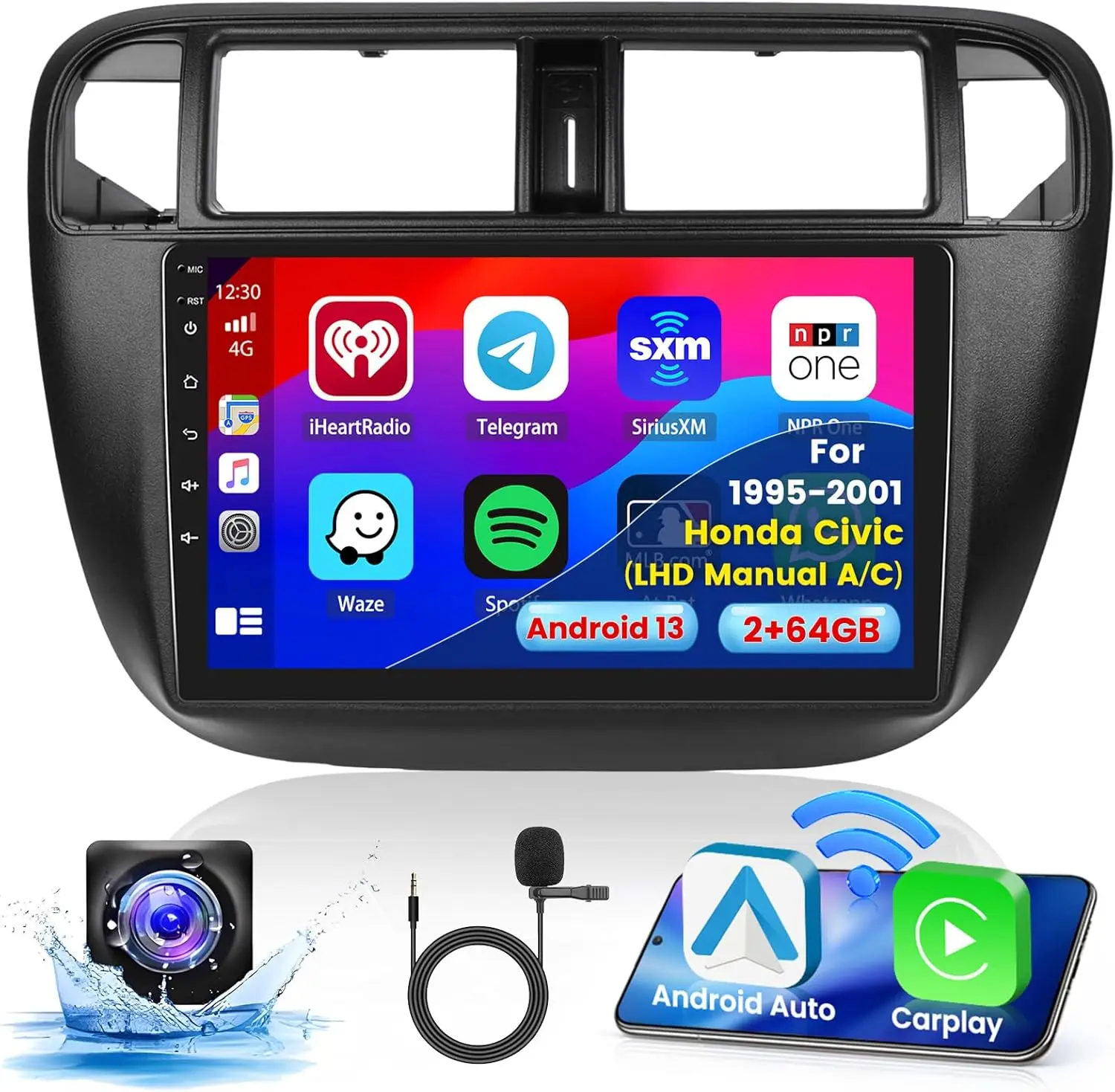 

Vehicle Navigation 9 Inches Android 13 Stereo Radio GPS FM Compatible for 1995-2000 Honda Civic Wireless Carplay