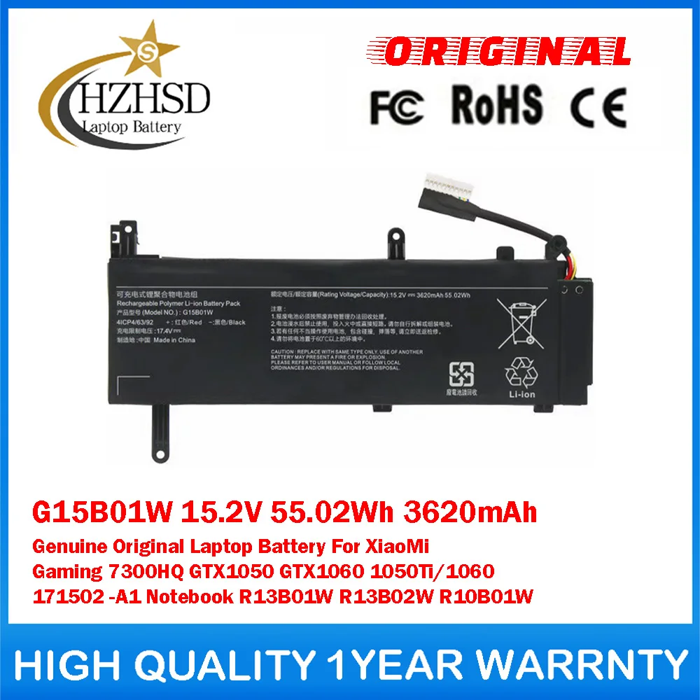 

G15B01W 15.2V 55.02Wh 3620mAh Genuine Original Laptop Battery For XiaoMi Gaming 7300HQ GTX1050 GTX1060 1050Ti 171502-A1 Notebook
