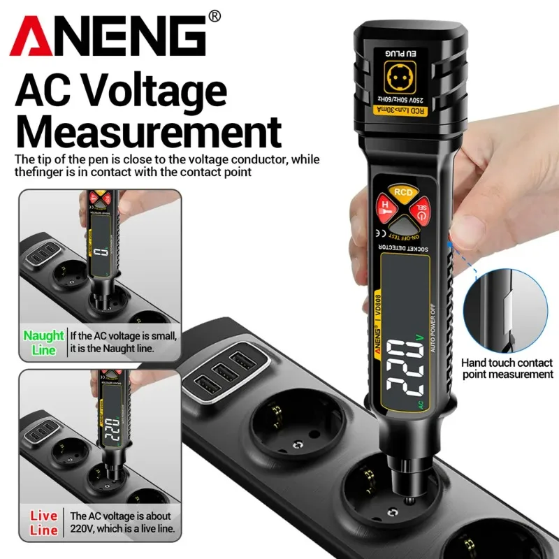 ANENG VD808 Socket Phase Meter Leakage Test US/EU Plug Power Polarity Checker Voltage Tester Pen Circuit Breaker Analyzer Tools