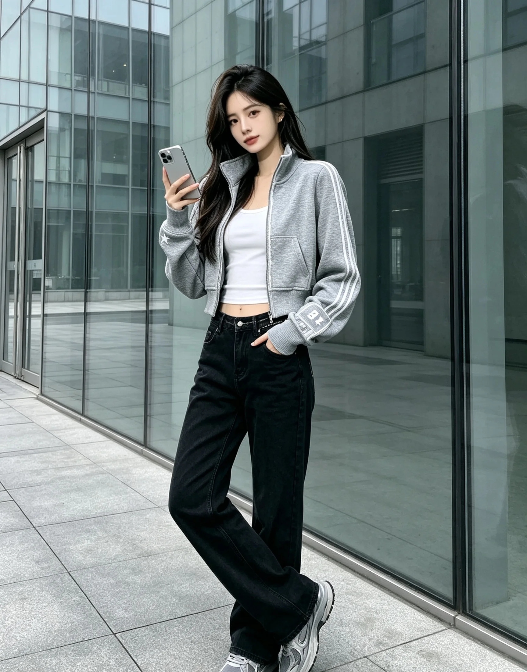 Y2K Vintage Raw Edge Cropped Zip Jacket Women Star Embroidery Stripe Sleeve Stand Collar Slim Fit Street Casual Coat