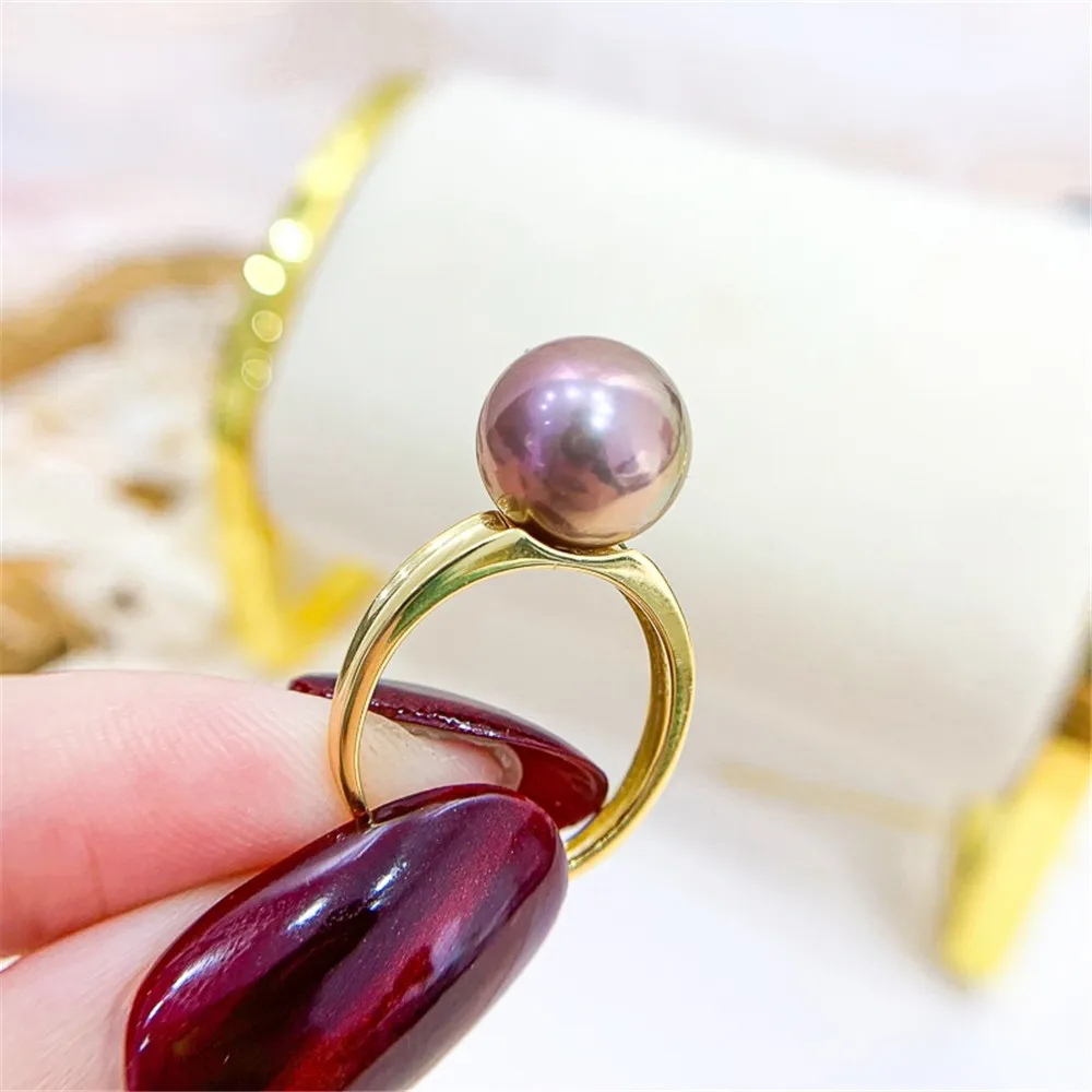 

DIY Pearl Ring Accessories S925 Sterling Silver Ring Empty K Gold Edition Ring Silver Bracket Fit 10-12mm Round Beads Z205