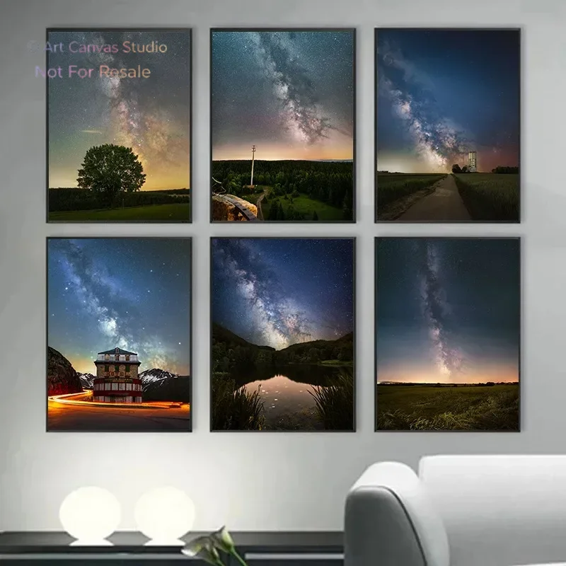 Abstract retro observational night sky stars landscape poster print canvas painting wall art picture dark gothic decor