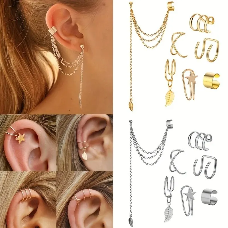 14 stücke für set einfache kette ohrringe c-förmige geometrische stern elegante ohr schmuck dekorationen für bankett