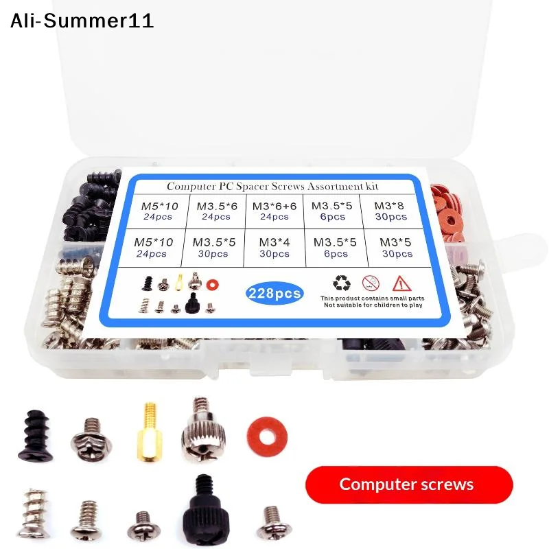 【Jr2】228Pcs/Set Hard Disk DIY Motherboard PC Computer Assemble Case Fan Hand Screw Bolt Standoff Washer Set Assortment Kit