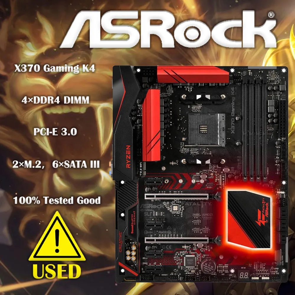 Used ASRock Fatal1ty X370 Gaming K4 AM4 With AMD Promontory X370 SATA 6Gb/s USB 3.1 HDMI ATX AMD Motherboard