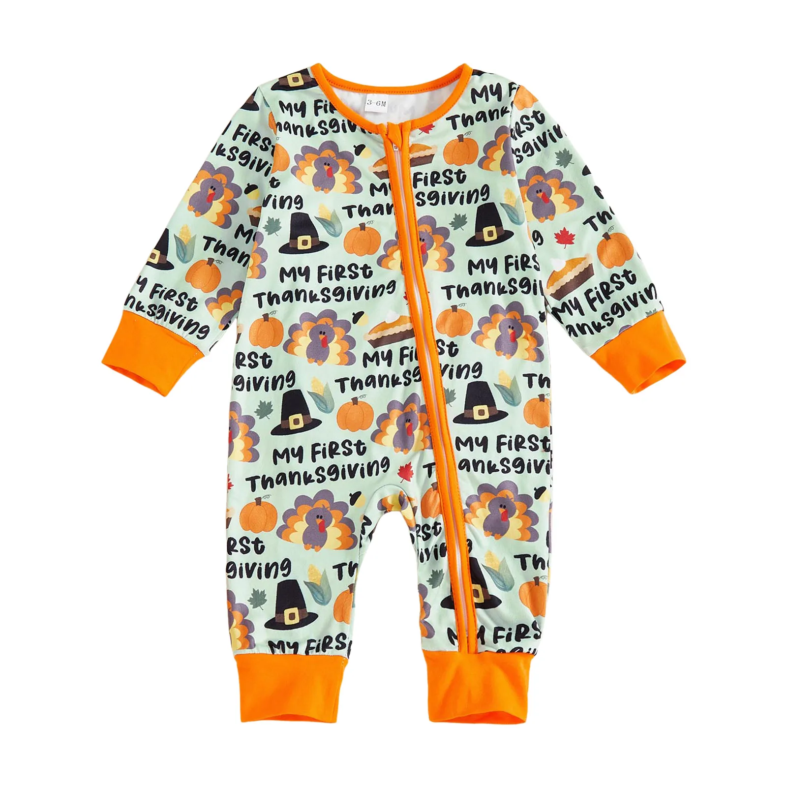 

18 Month Zip up Romper Newborn Baby Girl Boy Halloween/Thanksgiving Outfit Long Sleeve Pumpkin/Turkey Romper Boys Romper Pattern