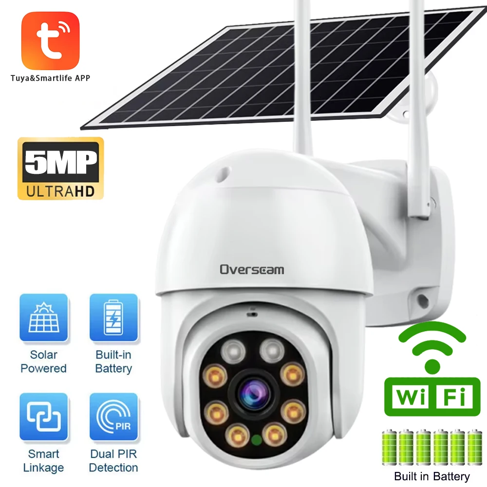 

Tuya Smart 5MP Wireless Solar Camera Outdoor Wifi PIR Human Detection Rechargeable Battery HD PIR Detection Wifi Security Camera