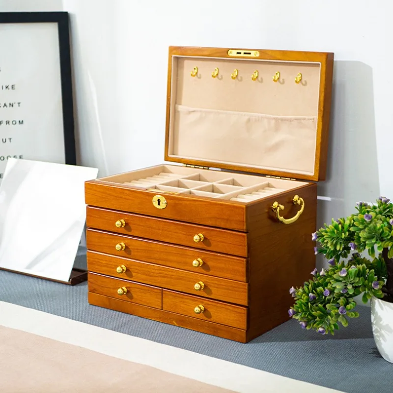 Wooden Jewelry Box with Drawers Four Layers Jewelry Box Multi Functional with Lock Storage Boxes and Organizers Holiday Gifts