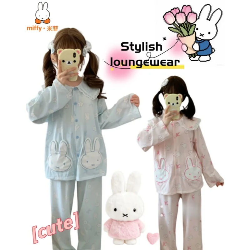 

Miffy pure cotton spring and autumn doll collar pajamas for women, cute cartoon girl style, fashionable home wear for summer