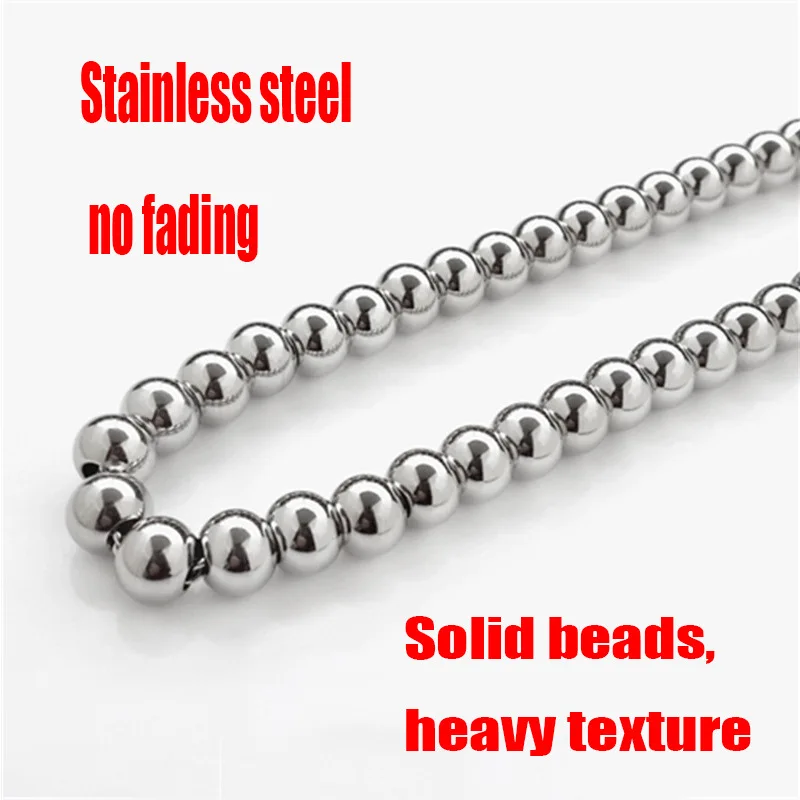 65cm Stainless Stain Self defense Bracelet Bead Necklace 6mm/8mm/10mm Outdoor EDC Tools