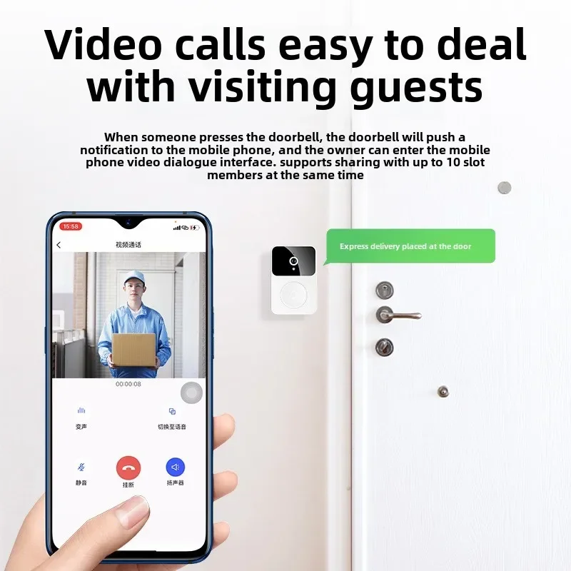 WiFi wireless visual high-definition doorbell, motion detection infrared capture security smart home, home WiFi intercom