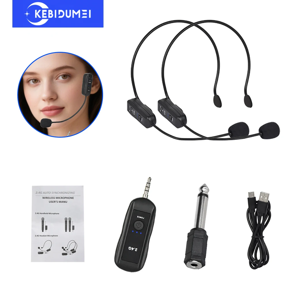 

2.4G Head-mounted Microphone Wireless Lavalier Microphone Set with Receiver for Amplifier Voice Speaker Teaching Tour Guide