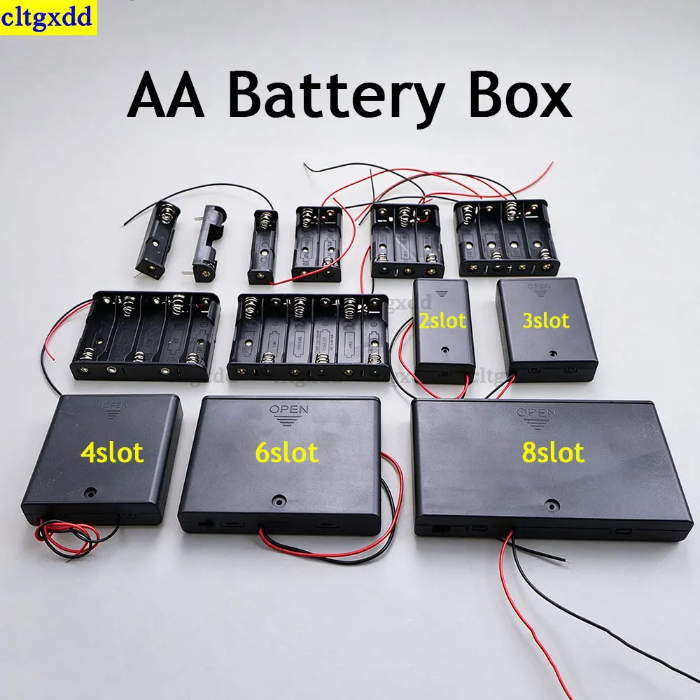 Cltgxdd 1Piece AA Battery Holder Box 1/2/3/4/5/6/8 Slot Port Battery Storage Box Holder With Lead Wire Cover and Switch