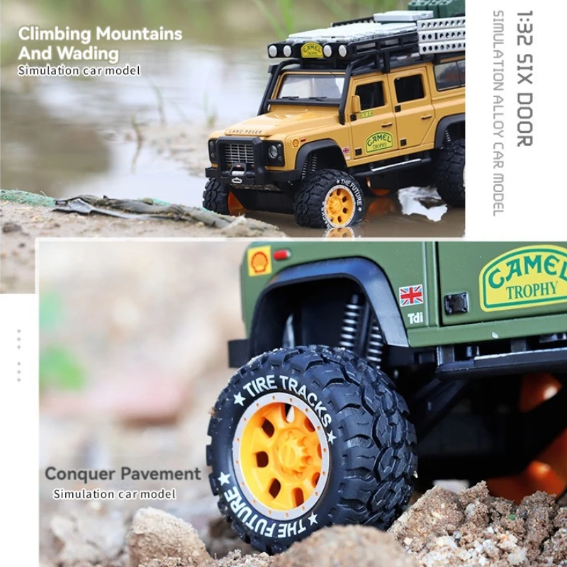 Car Model The Defender 1:28 Simulation Off-road Vehicle Camel Climbing SUV Alloy Car Decoration Toys Gifts for Adults & Children