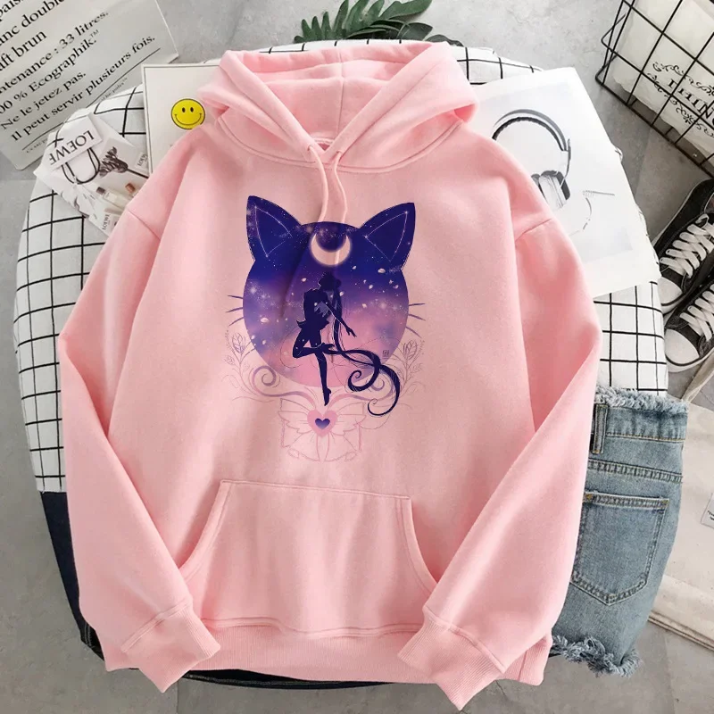 Japanese Popular Anime Pretty Soldier Sailor Moon Tsukino Usagi Print Surrounding Trend Sweater Pure Cotton Fleece Girl Pullover