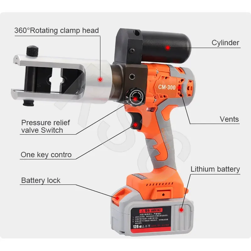 Rechargeable Hydraulic Pliers CM-300 Electric Hydraulic Crimping Tool Crimping Range16-300mm² for Copper/Aluminum Terminals